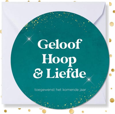 Kerstkaart rond 'Geloof Hoop & Liefde ' - 10 stuks - met enveloppen - kerstkaarten