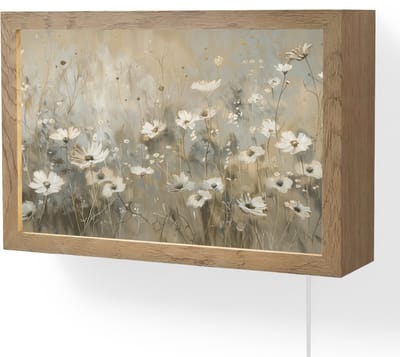 Wandlamp 30x20 cm - Oplaadbaar - Bloemen - Wit - Natuur - Grijs - Modern - Wandlampen binnen woonkamer - Slaapkamer lamp met kabel - Decoratieve nachtlamp - Vloerlamp snoer
