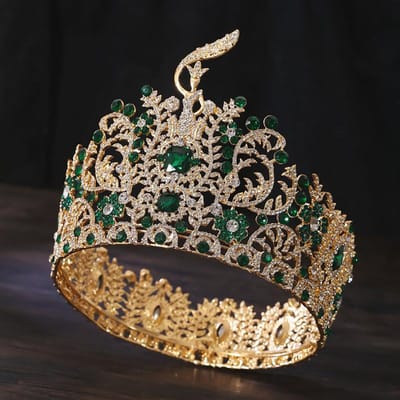 Barok Grote Diadeem Bruidskroon Pageant Miss Tiara's Hoofddeksel Bruid Trouwjurk Haar Sieraden Accessoires beige