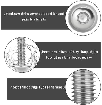 Set van 50 roestvrijstalen lenskopschroeven M5 x 10, ISO 7380, volledige schroefdraad met flenzen en zeskantkop