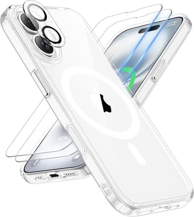 Magnetic Clear Hoesje Geschikt voor: iPhone 16 Case [Compatibel met Magsafe] [2x Glazen Screen Protector] [Camera Protector] Schokbestendige Telefoonhoes Cover - Transparant