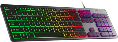 Gaming Toetsenbord en Computer Toetsenbord met RGB Backlight – Stil USB Toetsenbord voor Thuis, Kantoor en Office, Engels, Mute Verlichting