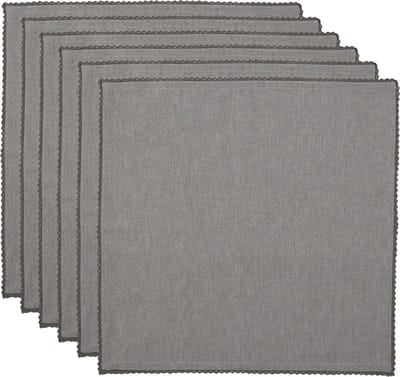 Clayre & Eef Servetten Katoen Set van 6 40x40 cm Grijs Katoen Vierkant Harten Ruiten Servet Stof