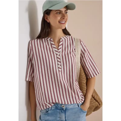 Blouse met halflange mouwen, split in de hals en strepen