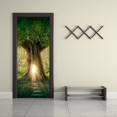 Walplus - Deur Decoratie Sticker - Fantasie Boom - Bruin/Groen