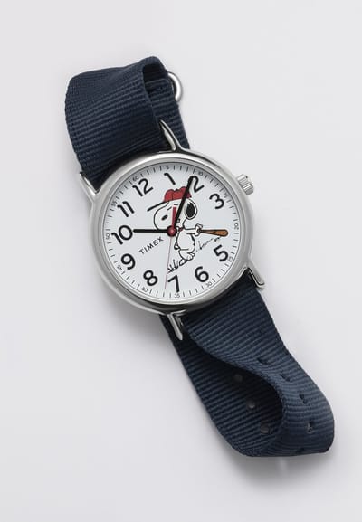 Timex Timex X Peanuts Weekender Baseball Quartz Analoog Horloge Blauw En Zilverkleurig Kast Gemaakt Van 100% Messing En Loodarme Messinglegering En Een Armband Van 100% Stof 38 TW2Y51400VV