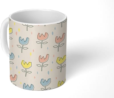 Mok - Koffiemok - Bloemen - Pastel - Geboorte - Mokken - 350 ML - Beker - Koffiemokken - Theemok