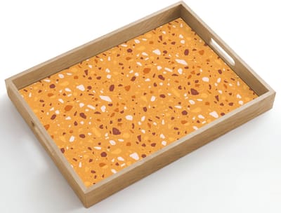 Dienblad hout 50x35 cm - Schootdienblad - Terrazzo - Patroon - Okergeel - Borrelplank rechthoek - Plateau dienbladen