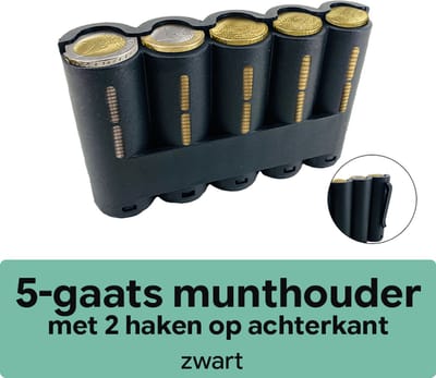 Zwarte Munthouder – 5 Gaats Muntgeldhouder – Mat Kunststof – Voor Horeca, Beurzen en Contant Geld