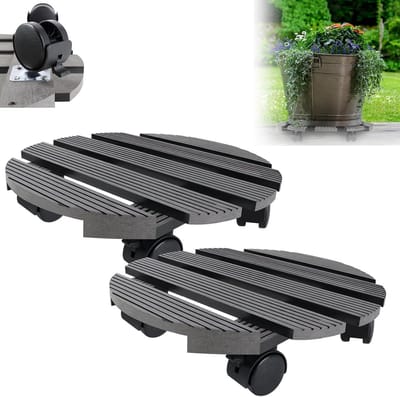 WPC Plantenroller 30 cm 100 kg - Weerbestendig, Rond, Antraciet, 2 stuks voor binnen en buiten