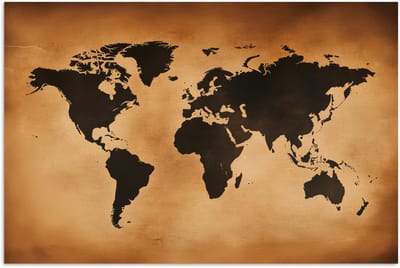 Poster 180x120 cm - Wereldkaart - Bruin - Kaart - Posters - Kamer decoratie - Wanddecoratie woonkamer - Muurdecoratie slaapkamer XXL