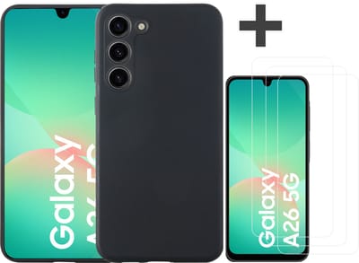 Hoesje geschikt voor Samsung Galaxy A26 hoesje zacht siliconen met 3 Stuks gehard glas Screenprotectors- Arara backcover - Zwart