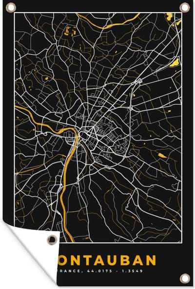 Muurdecoratie Frankrijk – Plattegrond – Kaart – Montauban – Stadskaart - 120x180 cm - Tuinposter - Tuindoek