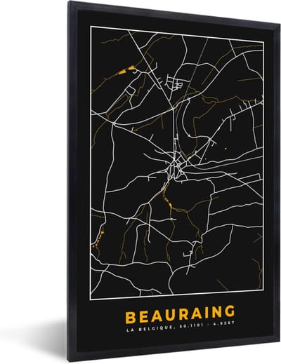 Fotolijst incl. Poster - Gold - Stadskaart - Beauraing - Plattegrond - Kaart - 40x60 cm - Posterlijst