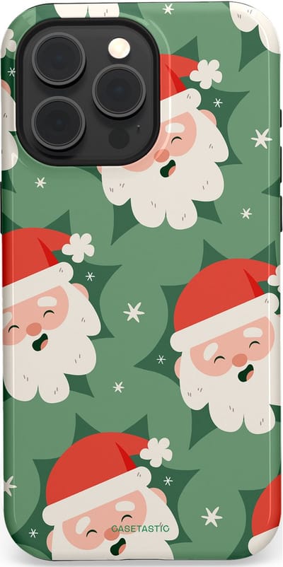 Casetastic hoesje geschikt voor Apple iPhone 15 Pro Max - MagSafe - Dubbellaagse bescherming - Vrolijke Kerstmannen in de Sneeuw - Fashion Case - Saliegroen Wit Perzik Crème