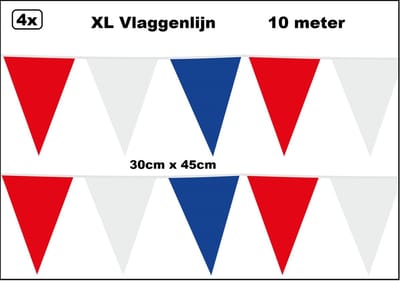 40 meter XL Vlaggenlijn rood/wit/blauw 30cm x 45cm – 4x vlaggenlijn rood/wit/blauw 10 meter – Holland Giga vlaglijn themafeest party festival