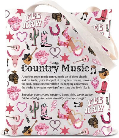 Country Muziek Tote Bag voor Liefhebbers Cowboy Gitaar en Laarzen