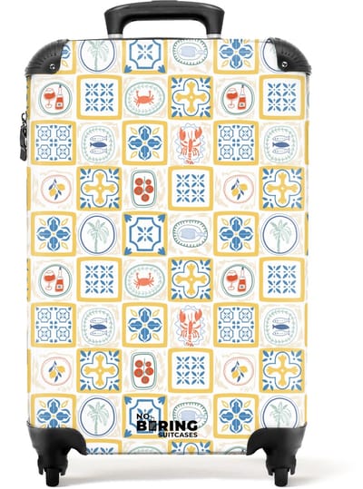 NoBoringSuitcases.com - Koffer - Italiaanse tegel print geel - Past binnen 55x40x20 cm en 55x35x25 cm - Trolley handbagage - Valiezen met wieltjes volwassenen - Reiskoffer op wielen - Rolkoffer lichtgewicht