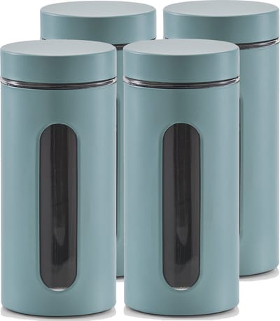 Zeller keuken Voorraadpot - 6x - met venster - eucalyptus groen - 1200 ml - D9.5 x 22cm
