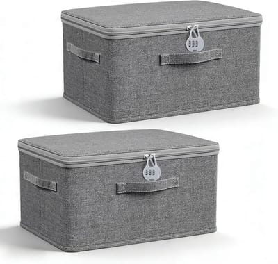 Opbergdozen met Deksel, Set van 2 Vouwbare Lockable Boxen, 32 x 24 x 18 cm, Ideaal voor Kleding en Organisatie, Stapelbare en Beschermende Opbergoplossingen