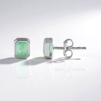 Cavill - Zilveren Oorbellen met 0,768 ct Colombiaanse Smaragden - 925 Sterling Zilver met Platina - Achthoek Trapgeslepen - Luxe & Elegante Sieraden