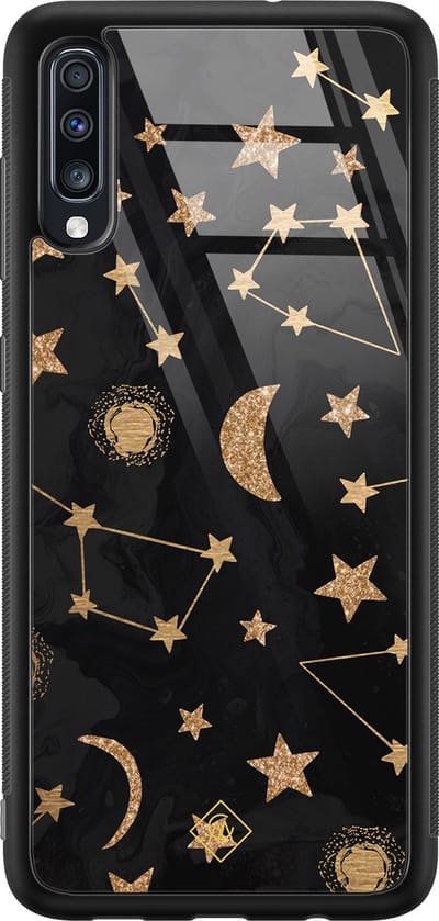 Casimoda® hoesje - Geschikt voor Samsung Galaxy A50 - Counting The Stars - Luxe Hard Case Zwart - Backcover telefoonhoesje - Goudkleurig