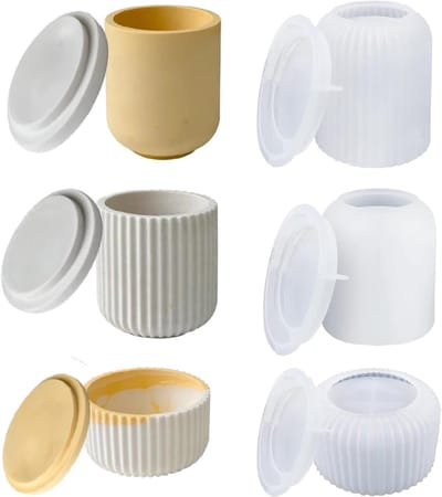 Siliconen Kaarsenhouders Set van 3 met Deksel, Betonnen Kaarsenhouder voor Bloempotten, Decoratie, DIY Projecten en Vazen