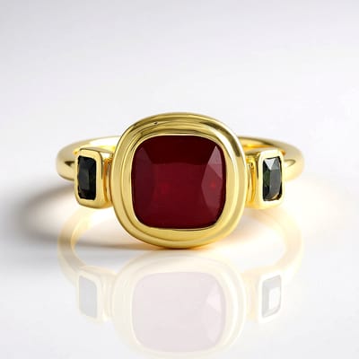 Cavill - Elegante Zilveren Ring 925 Sterling Geel Verguld - Bemainty Robijn 2,83 ct & Indigoliet 0,51 ct - Antiek Kussen Geslepen