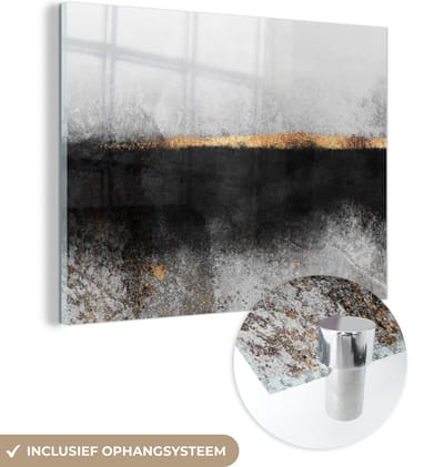 MuchoWow® Glasschilderij 120x90 cm - Schilderij acrylglas - Goud - Abstract - Luxe - Foto op glas - Schilderijen