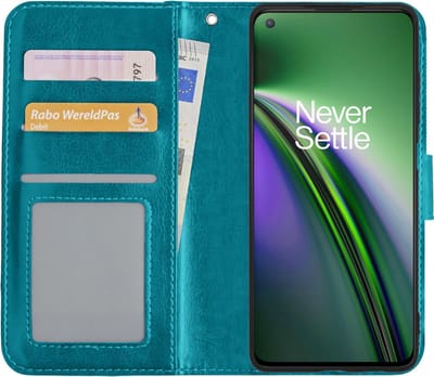 Hoesje Met Pasjeshouder - Geschikt voor OnePlus Nord CE - Luxe Bookcase Portemonee - Flip Case - Kunstleer Book Case - Flipcase - Book Cover - Walletcase - Portemonneehoes - Turquoise