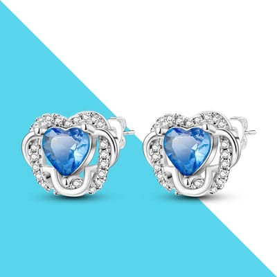 Blauwe CZ Hart Sprankelende Oorbellen Voor Vrouwen Zilverkleurig Feestelijk Cadeau gray