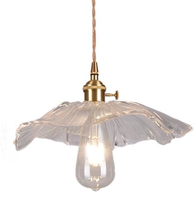 Moderne, transparante glazen kroonluchter met een diameter van 280 mm (11 inch) en een bloemvormige lampenkap, geschikt Geschikt voor landelijke interieurs (transparant).