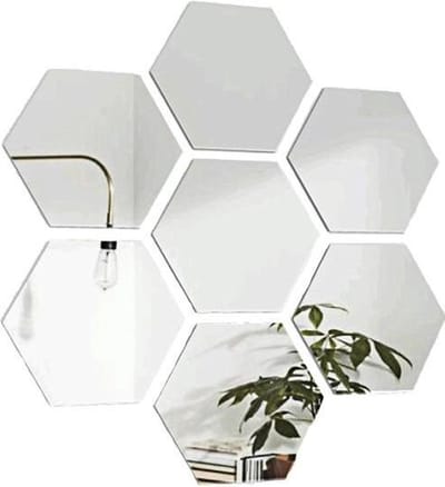 Scoby - Acryl Wandspiegel - Plakspiegel - Zelfklevende Spiegel - Hexagon Mirror - 18x16CM - 12 Stuks - Licht Zilver