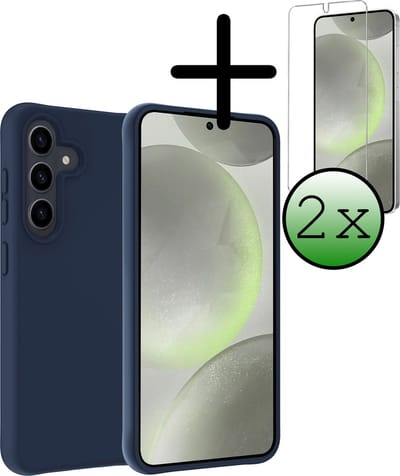 Hoesje Met 2x Screenprotector - Geschikt voor Samsung Galaxy S24 - Sterk & Shockproof - Back Cover - Siliconen Case - Telefoon Hoes - Donkerblauw