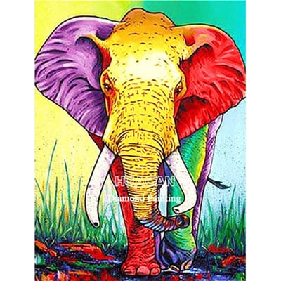 Peinture Diamant 5D DIY  Éléphant coloré  Broderie Point de Croix cadeau Décoration d'intérieur 20X30CM yellow