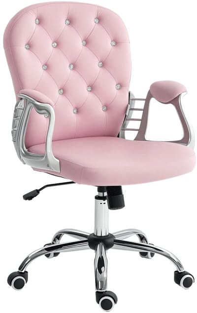Roossentials bureaustoel - Fluwelen bureaustoel - Draaistoel - Stoel - In hoogte verstelbare armleuningen - Diamantdecoraties - Roze