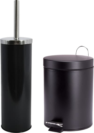 MSV Badkamer accessoires set - zwart - pedaalemmer 3L en wc/toilet-borstel - metaal