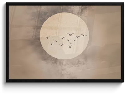 Poster in lijst - Fotolijst 90x60 cm - Posters - Vogel - Beige - Japandi - Posterlijst zwart - Decoratie - Wanddecoratie woonkamer - Muurdecoratie slaapkamer