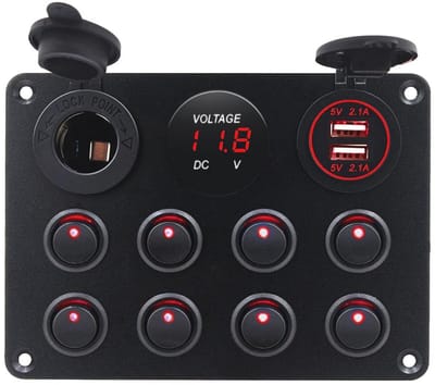 Schakelpaneel met 8 Versnellingen en Dubbele USB Oplader voor Boot, Camper en Caravan - Waterdicht en Efficiënt