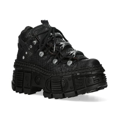 New Rock M-106WALL-C65 Python Zwarte Leren Platform Enkellaarsjes