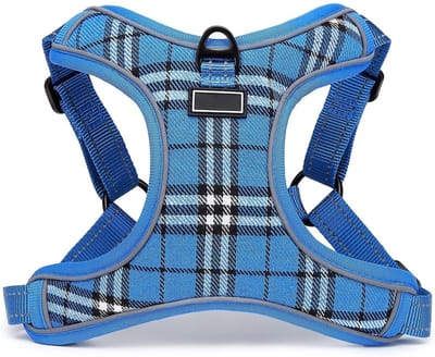 Famanu – Step-in hondentuig, reflecterend en zacht gevoerd hondenharnas voor alle maten honden, blauw geruit