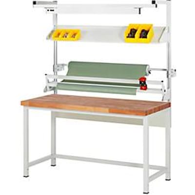 Rau inpaktafelsysteem 02 werkbank serie 8000, B 1500 x D 900 x H 840-1040 mm, massief beukenhouten blad, tot 1250 kg