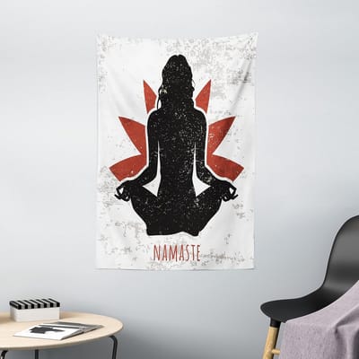 ABAKUHAUS Yoga Wandtapijt, Lotus Vrouw Bloem Grunge, Woonkamer Slaapkamer Wanddoek Zijdezacht Satijn Wandtapijt, 100 x 150 cm, Oranje Zwart Wit