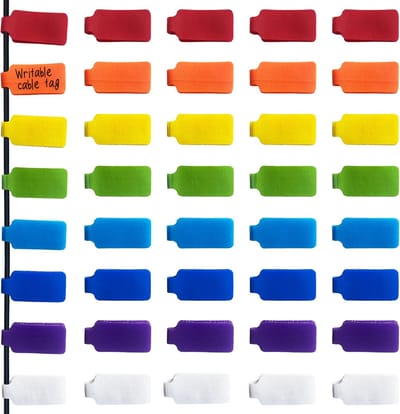 32 stuks - Kabellabels - Kabelmarkers - Beschrijfbare kabellabels met klittenband - Beschrijfbare draadlabels voor kabelbeheer - Kabelbeheeraccessoires - 8 kleuren
