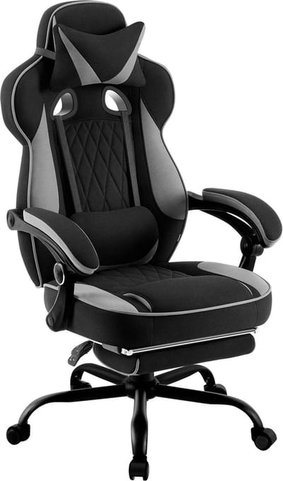 BukkitBow - Ergonomische Gamingstoel / Bureaustoel - Kunstleder of Mesh met Metalen Onderstel - Verstelbaar in Hoogte: 48-55,5CM - Zwart / Grijs (Mesh)