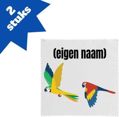 Akyol - 2 vliegende papegaaien brillendoekjes - Papegaai - papegaai liefhebbers - met eigen naam - papegaai spullen - gepersonaliseerd - 17,8 bij 17,8 cm - 2 stuks
