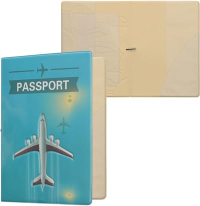 kwmobile Paspoorthouder - Hoesje voor paspoort en reisdocumenten - Flip cover - Met elastische band - Vliegtuig over oceaan design