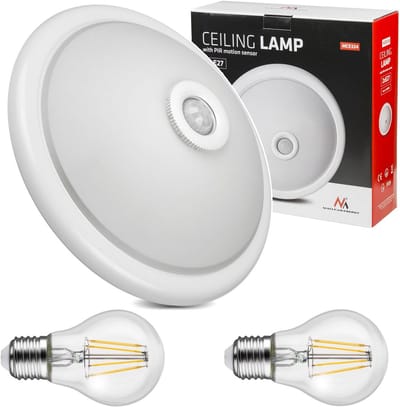 Plafondlamp met sensor - Bewegingslamp - Automatische verlichting - Instelbare tijd en schemering - 2x E27 fitting - Wit
