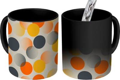 Magische Mok - Foto op Warmte Mokken - Koffiemok - Polkadot - Design - Retro - Oranje - Magic Mok - Beker - 350 ML - Theemok
