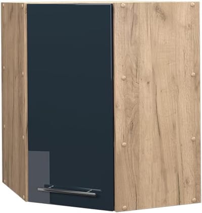 Hoekkast Keuken Hoogglans Donkerblauw met Eikenlook - Uitbreidbaar